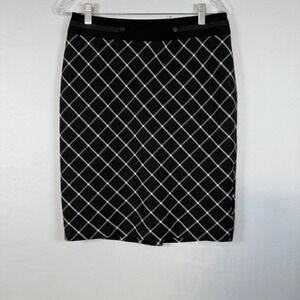 The Limited Pencil Skirt Black White‎ Plaid Career Business Womens Size 6